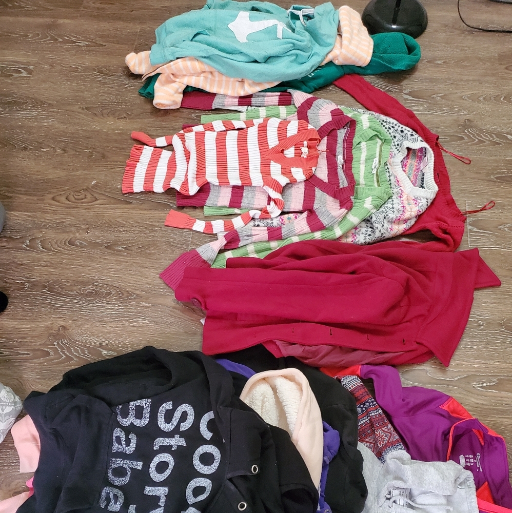 Lot of sweaters, hoodies, jackets, peat coat